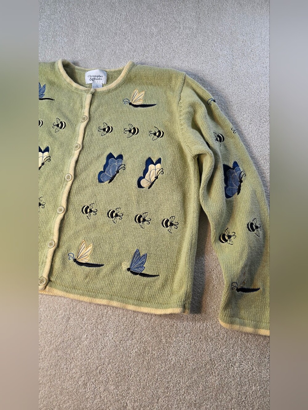 Vintage Butterflies & Bees Cropped Button Up Cardigan Grandmacore Cottagecore L